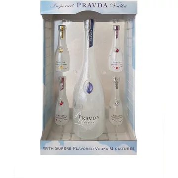 Pravda Gift Set vodka  0,7l+4x0,05l Citron, Coconut, Orange, Raspberry DD