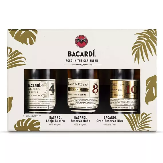 Bacardi rum Discovery Pack 3x0,1l 4, 8, 10 éves DD***