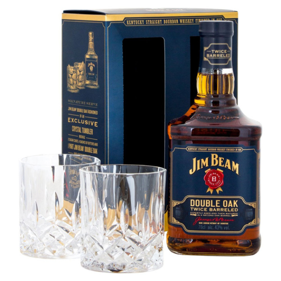 Jim Beam Double Oak whiskey 0,7L 43% + 2 pohár DD